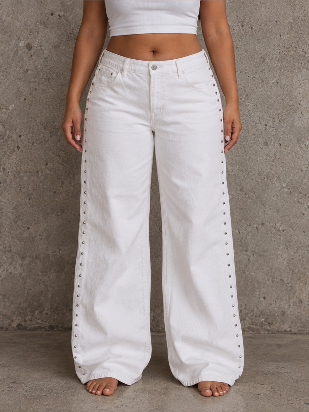 GAP Denim White Studded Wide-Leg Jeans NWT 20/35R Plus Size Fashion